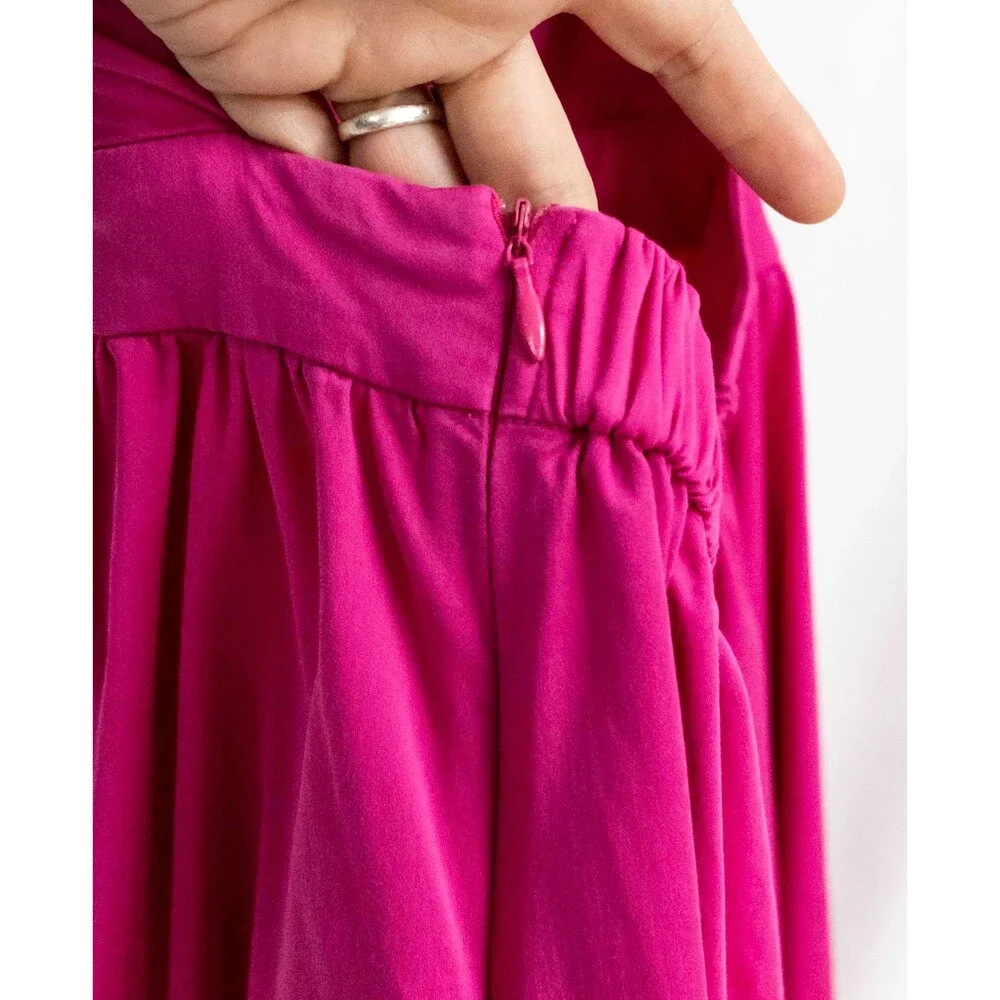 Peter Som Hot Pink Tiered Barbiecore Cross Back Semi Formal Summer Midi Dress 6 - Picture 14 of 15